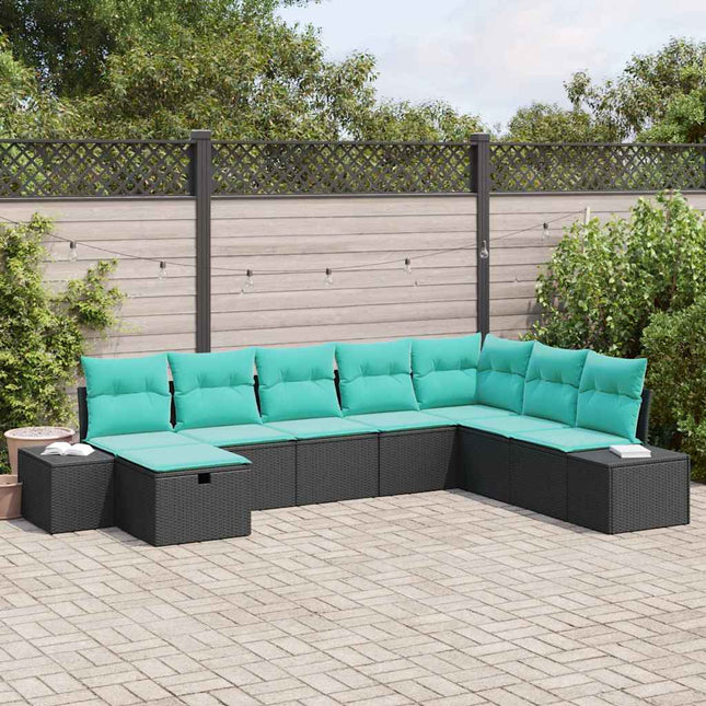 Havesofa Sæt 8 stk. Sort polyrattan