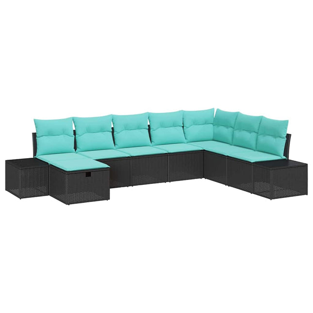 Havesofa Sæt 8 stk. Sort polyrattan