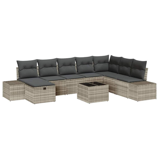 Havesofa Sæt 9 stk. Lysegrå polyrattan