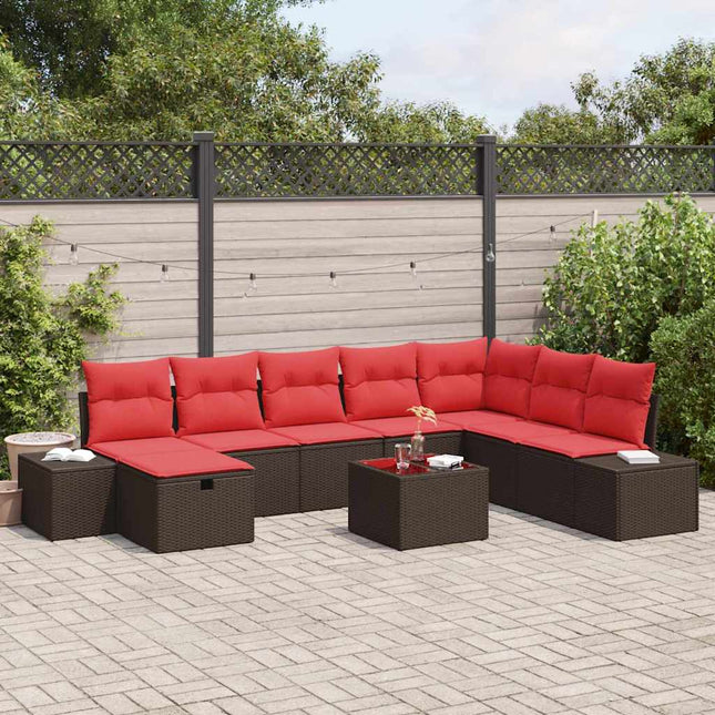 Havesofa Sæt 9 stk. Brun polyrattan