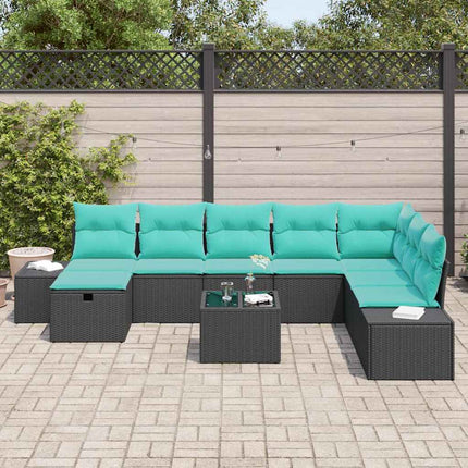 Havesofa Sæt 9 stk. Sort polyrattan