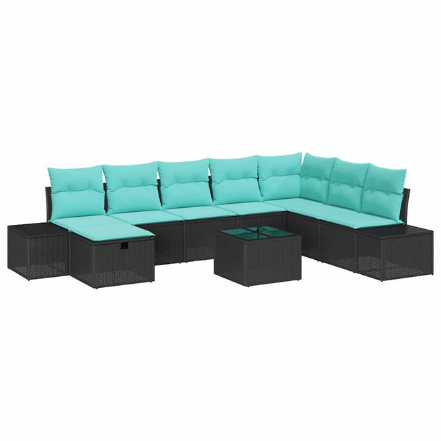 Havesofa Sæt 9 stk. Sort polyrattan