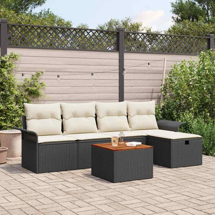Havesofa Sæt med pude med opbevaring 6 pcs Sort Poly rattan