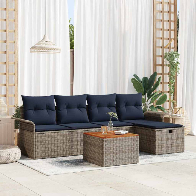 Havesofa Sæt med pude med opbevaring 6 pcs Grå Poly rattan