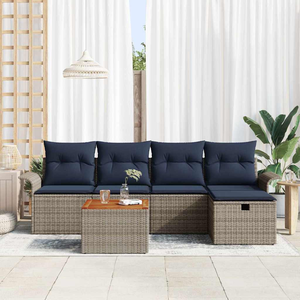 Havesofa Sæt med pude med opbevaring 6 pcs Grå Poly rattan