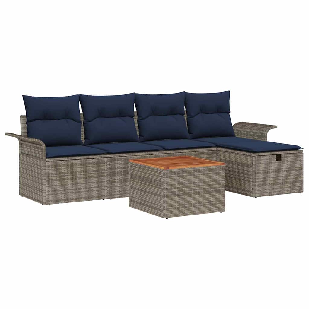 Havesofa Sæt med pude med opbevaring 6 pcs Grå Poly rattan
