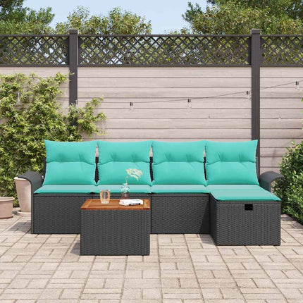 Havesofa Sæt 6 stk. Sort Poly rattan