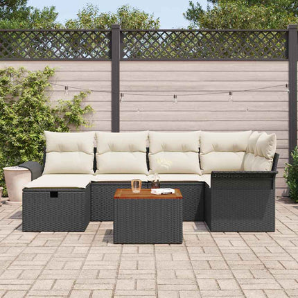 Havesofa Sæt med pude med opbevaring 7 pcs Sort Poly rattan