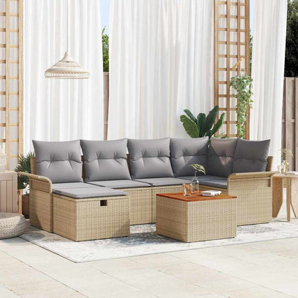 Havesofa Sæt 7 stk. Beige Poly rattan