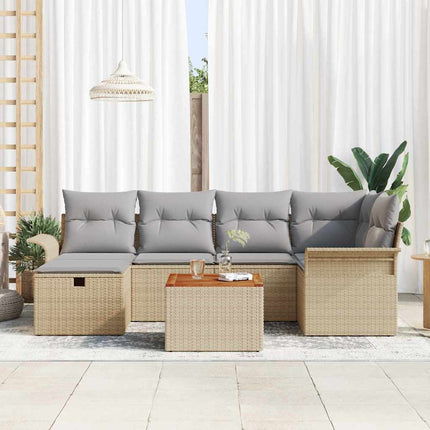 Havesofa Sæt 7 stk. Beige Poly rattan
