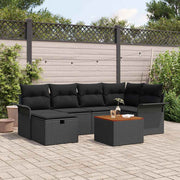 Havesofa Sæt med pude med opbevaring 7 pcs Sort Poly rattan