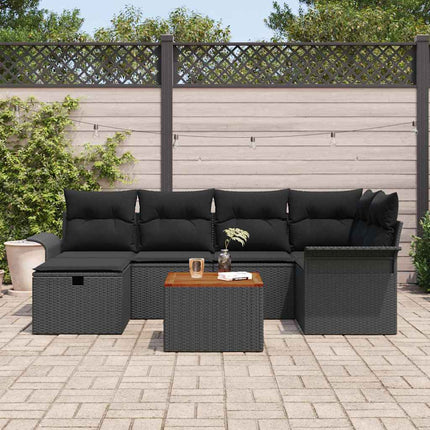 Havesofa Sæt 7 stk. Sort Poly rattan