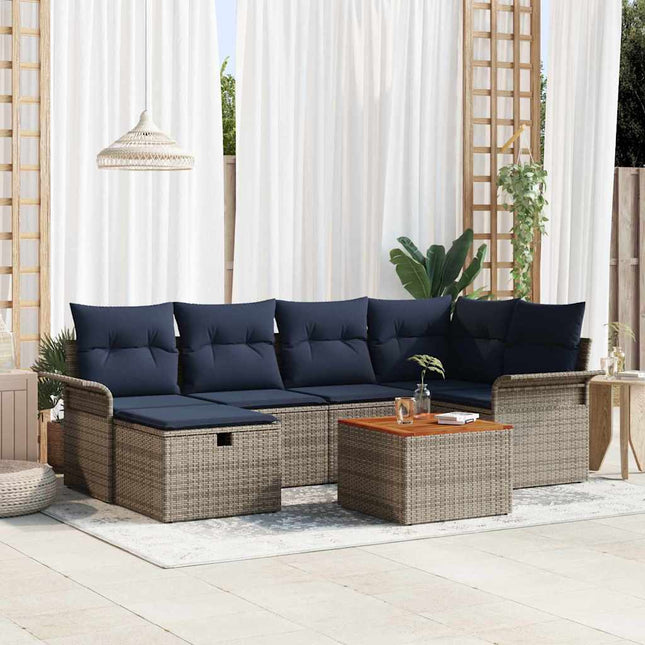 Havesofa Sæt med pude med opbevaring 7 pcs Grå Poly rattan