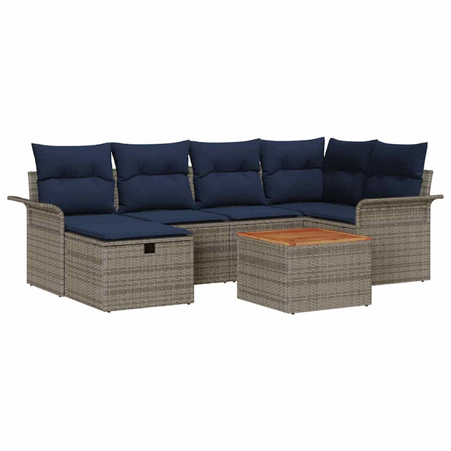 Havesofa Sæt med pude med opbevaring 7 pcs Grå Poly rattan