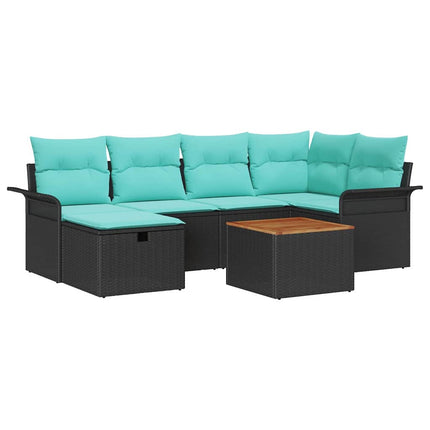 Havesofa Sæt 7 stk. Sort Poly rattan
