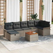 Havesofa Sæt med pude med opbevaring 8 pcs Grå Poly rattan