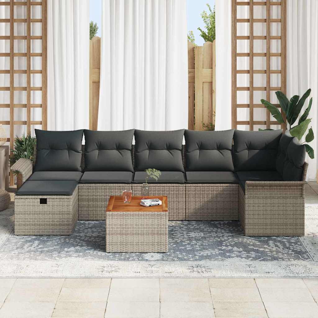 Havesofa Sæt med pude med opbevaring 8 pcs Grå Poly rattan