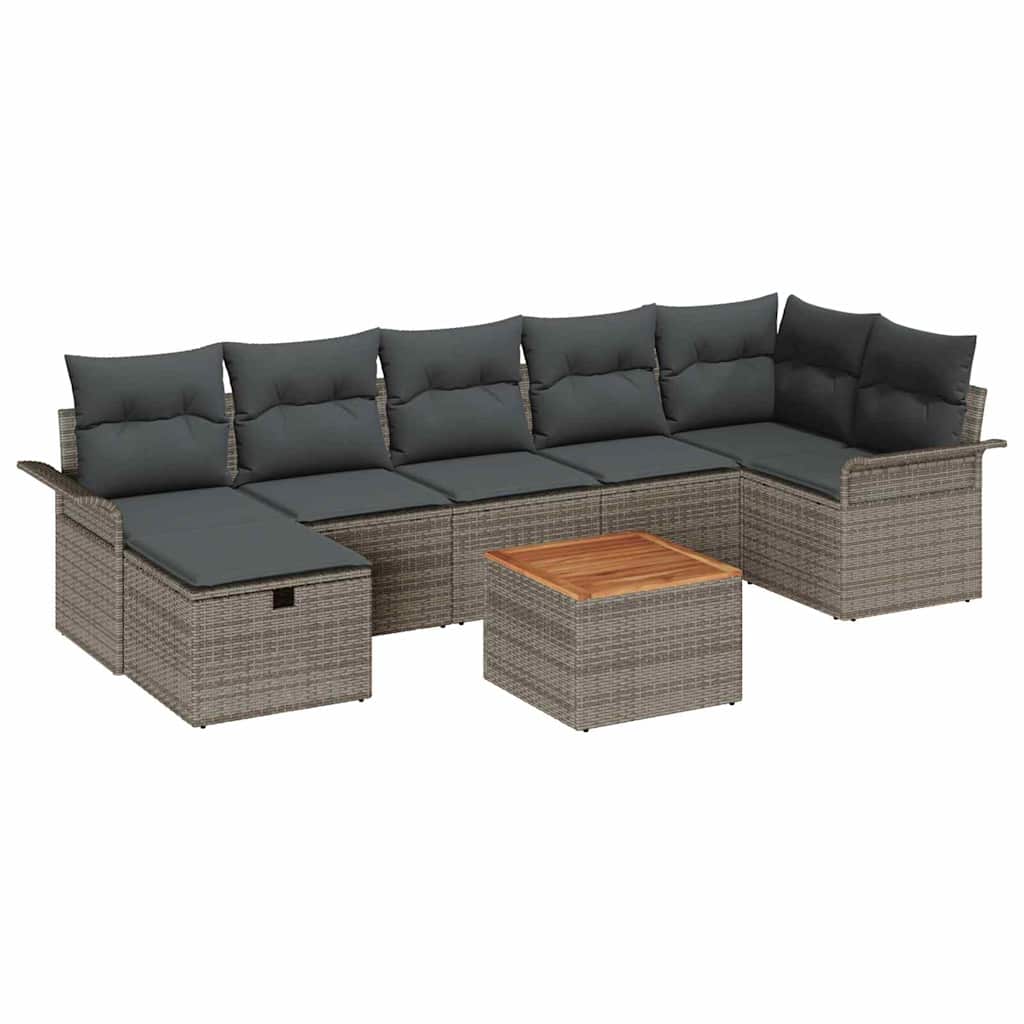 Havesofa Sæt med pude med opbevaring 8 pcs Grå Poly rattan