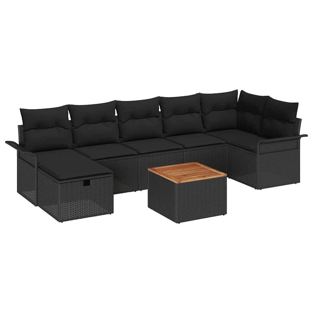 Havesofa Sæt med pude med opbevaring 8 pcs Sort Poly rattan