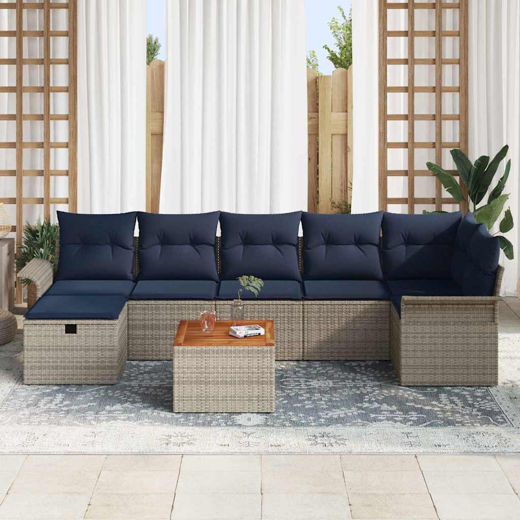 Havesofa Sæt med pude med opbevaring 8 pcs Grå Poly rattan