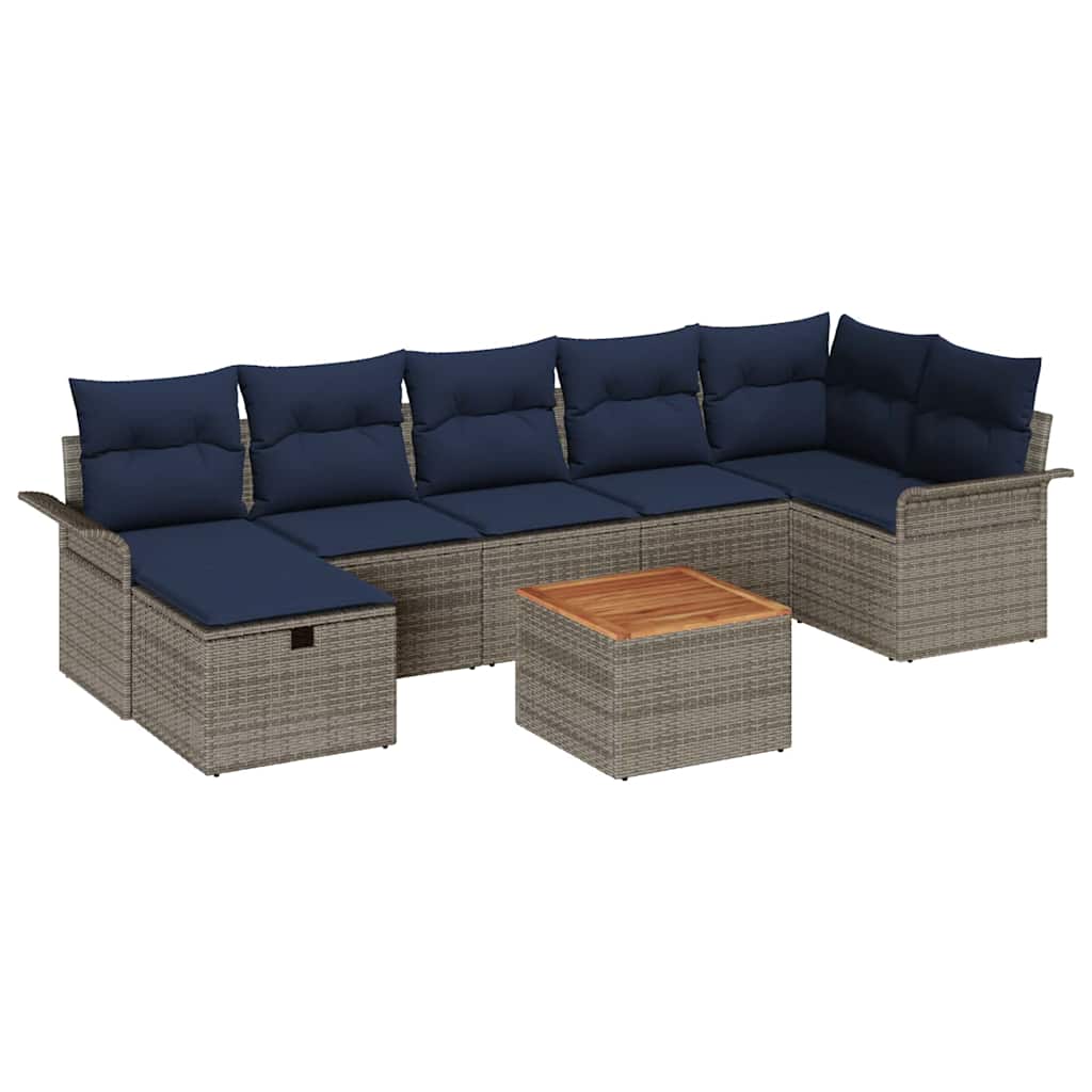 Havesofa Sæt med pude med opbevaring 8 pcs Grå Poly rattan
