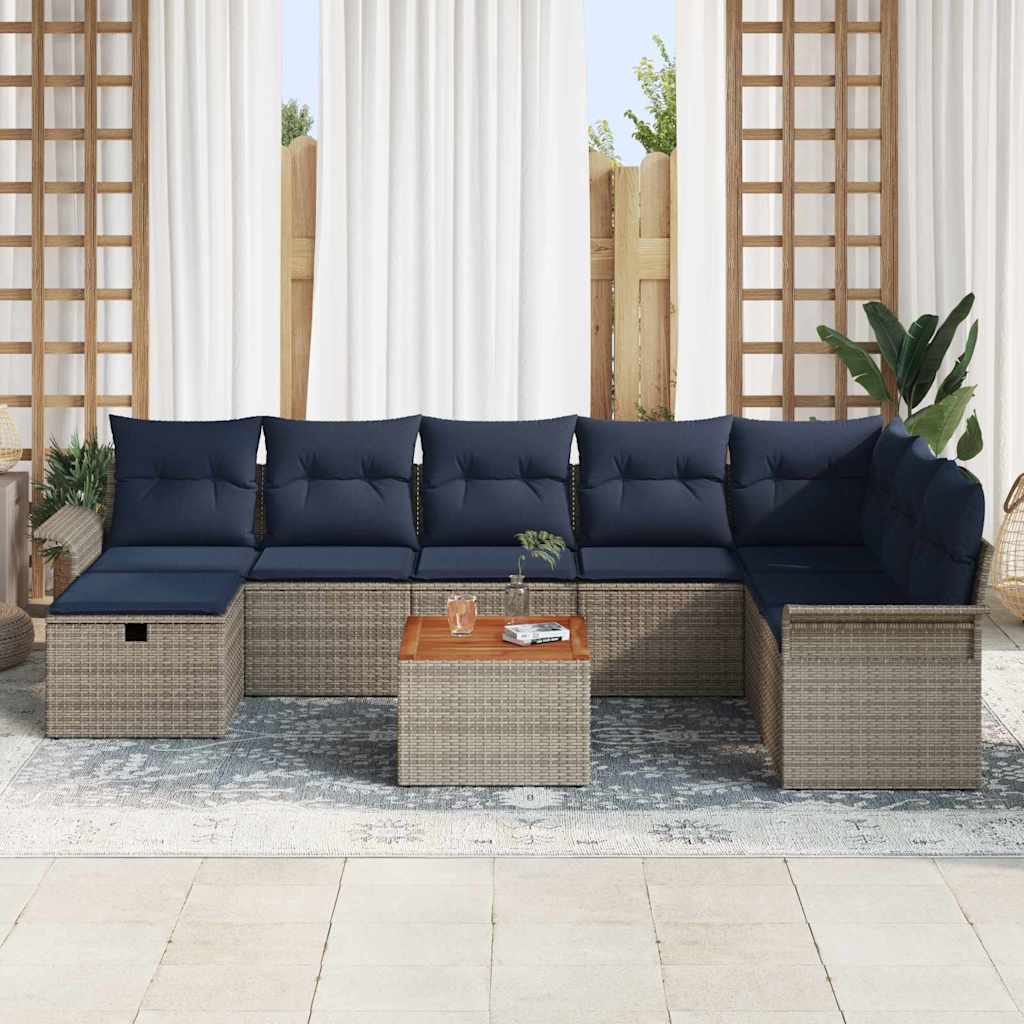 Havesofa Sæt med pude med opbevaring 9 pcs Grå Poly rattan