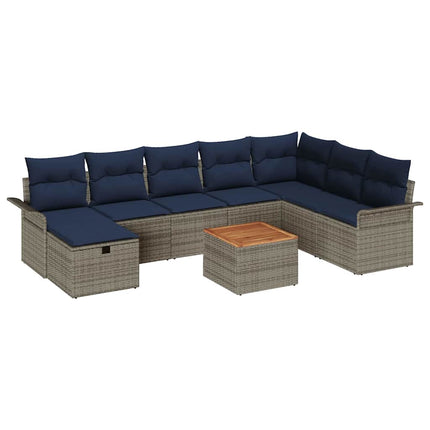 Havesofa Sæt 9 stk. Grå Poly rattan