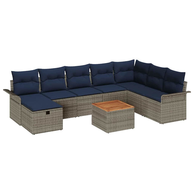 Havesofa Sæt med pude med opbevaring 9 pcs Grå Poly rattan