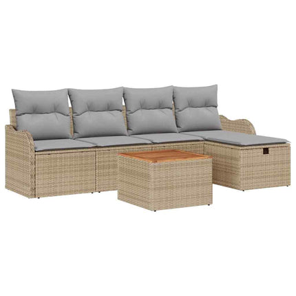 Havesofa Sæt 6 stk. Beige Poly rattan