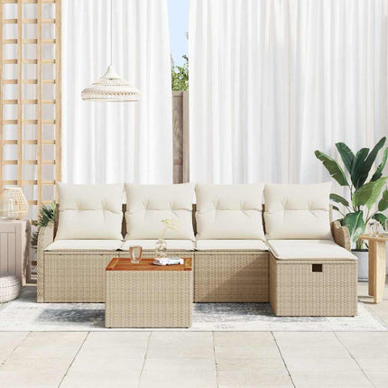 Havesofa Sæt 6 stk. Beige Poly rattan