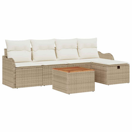 Havesofa Sæt 6 stk. Beige Poly rattan