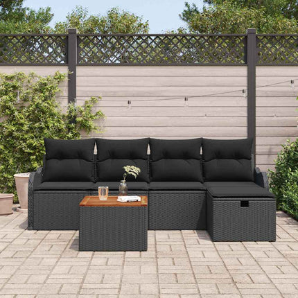 Havesofa Sæt 6 stk. Sort Poly rattan