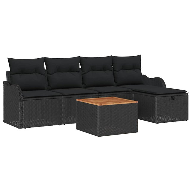 Havesofa Sæt med pude med opbevaring 6 pcs Sort Poly rattan