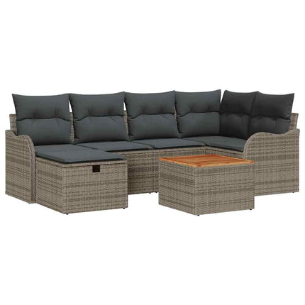 Havesofa Sæt 7 stk. Grå Poly rattan