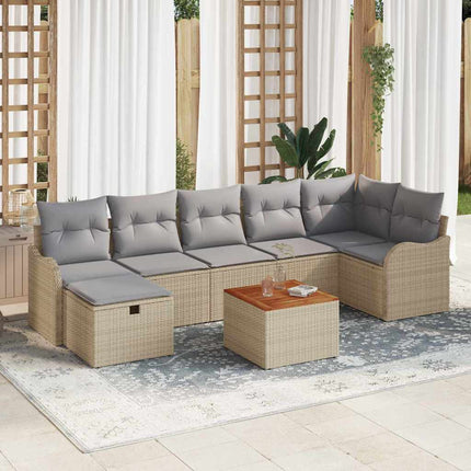 Havesofa Sæt 8 stk. Beige Poly rattan