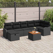 Havesofa Sæt med pude med opbevaring 8 pcs Sort Poly rattan