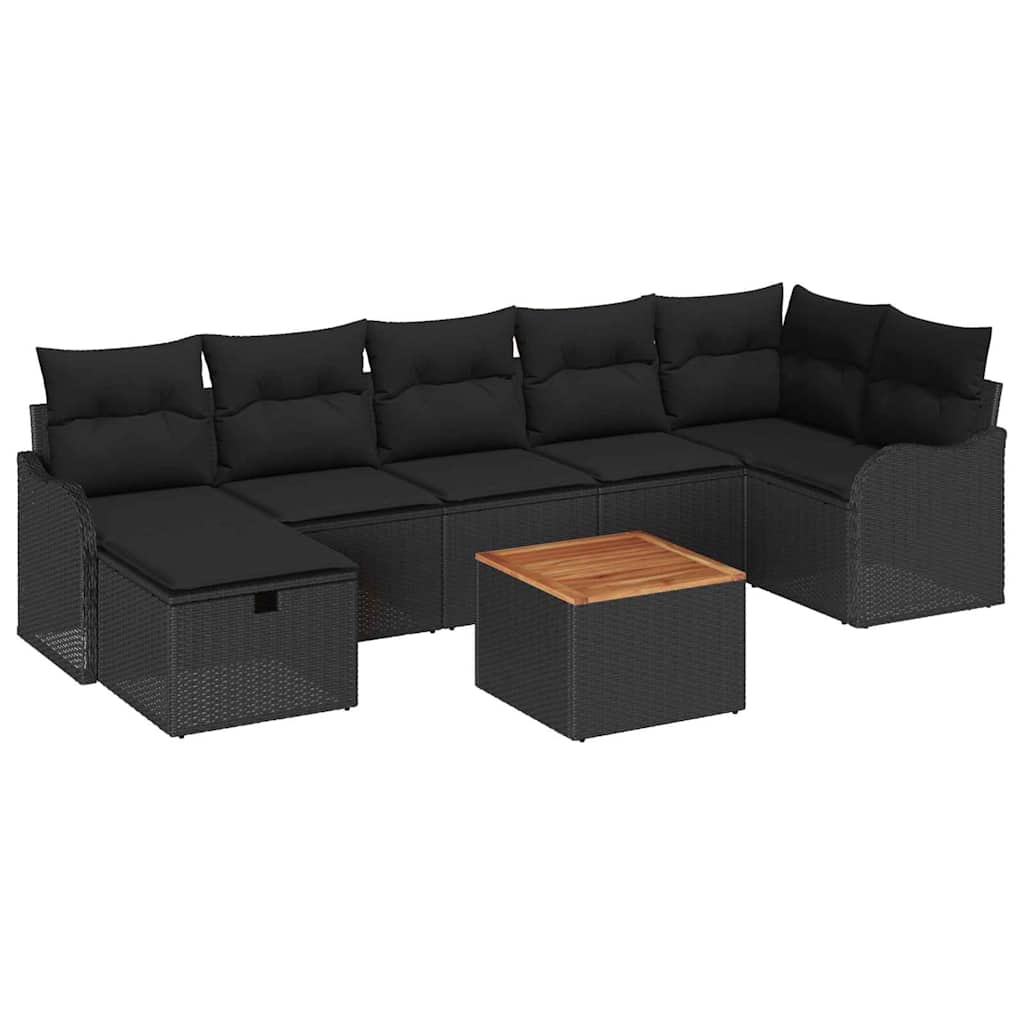 Havesofa Sæt med pude med opbevaring 8 pcs Sort Poly rattan
