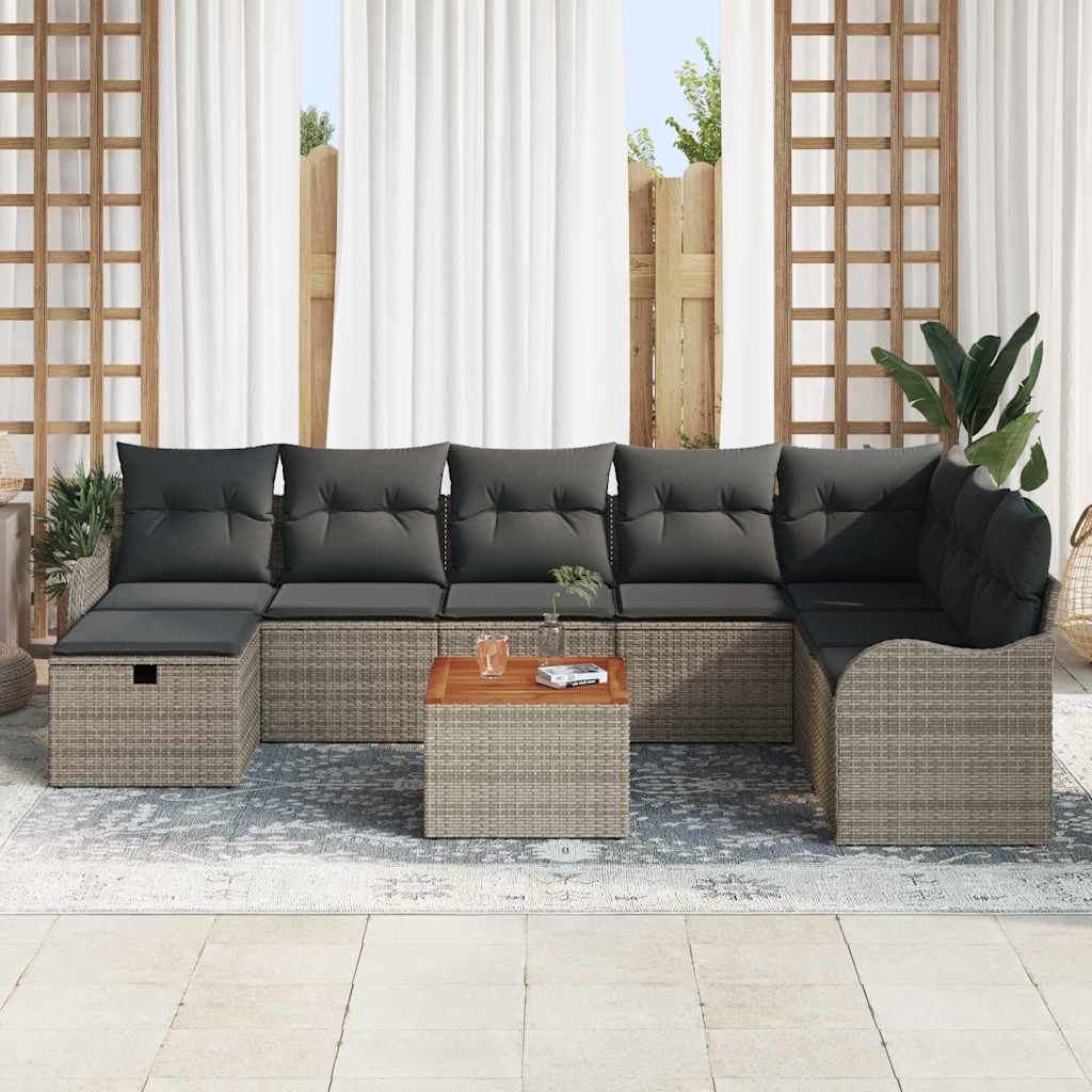 Havesofa Sæt med pude med opbevaring 9 pcs Grå Poly rattan
