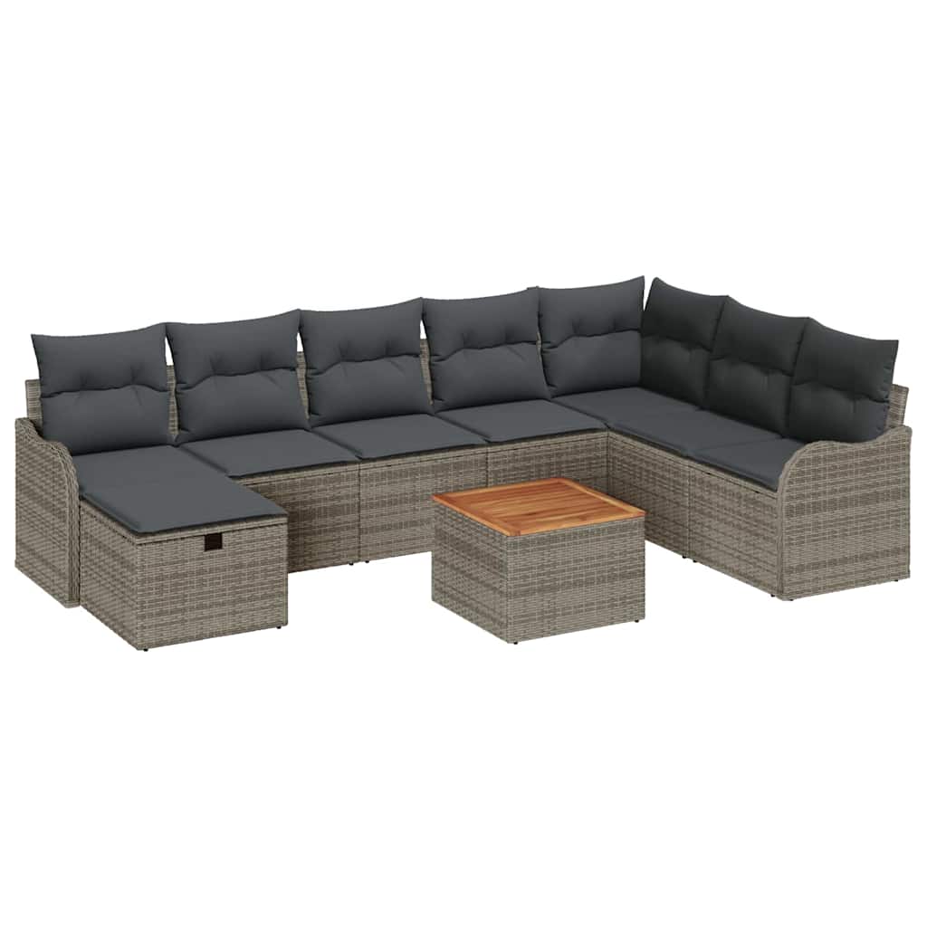 Havesofa Sæt med pude med opbevaring 9 pcs Grå Poly rattan