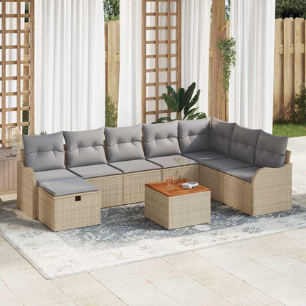 Havesofa Sæt 9 stk. Beige Poly rattan