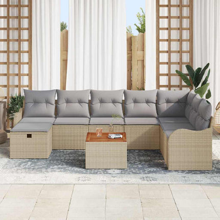 Havesofa Sæt 9 stk. Beige Poly rattan