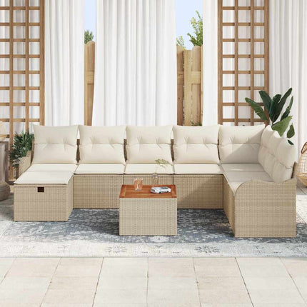 Havesofa Sæt 9 stk. Beige Poly rattan