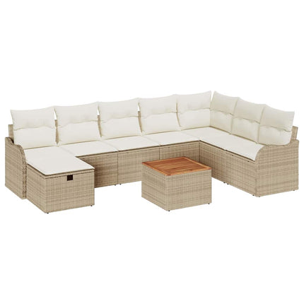 Havesofa Sæt 9 stk. Beige Poly rattan