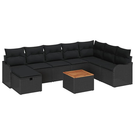 Havesofa Sæt 9 stk. Sort Poly rattan