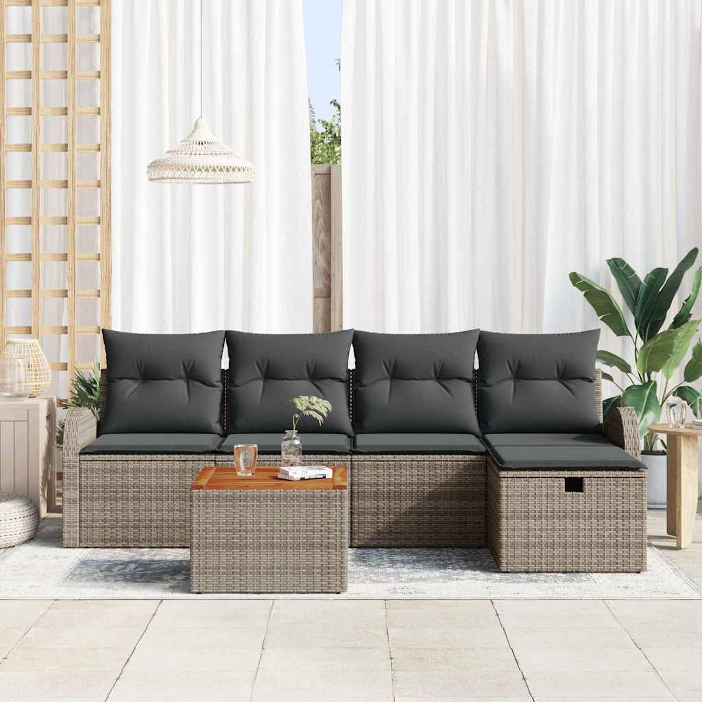 Havesofa Sæt med pude med opbevaring 6 pcs Grå Poly rattan