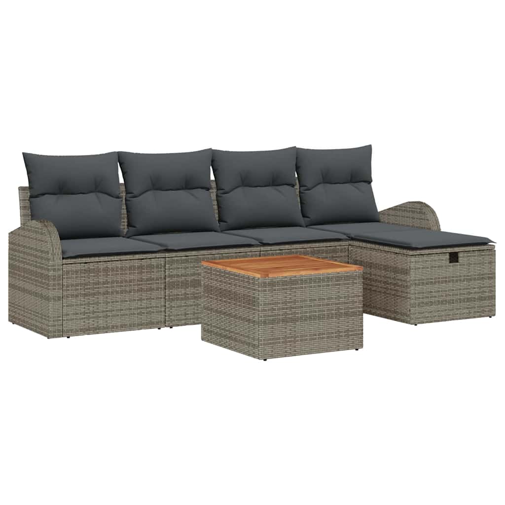 Havesofa Sæt med pude med opbevaring 6 pcs Grå Poly rattan