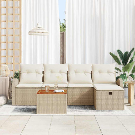 Havesofa Sæt 6 stk. Beige Poly rattan