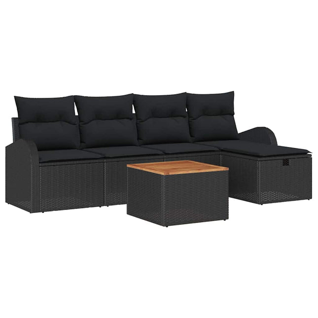 Havesofa Sæt med pude med opbevaring 6 pcs Sort Poly rattan