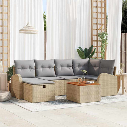Havesofa Sæt 7 stk. Beige Poly rattan