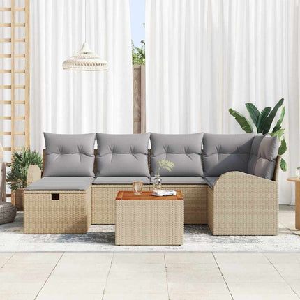 Havesofa Sæt 7 stk. Beige Poly rattan